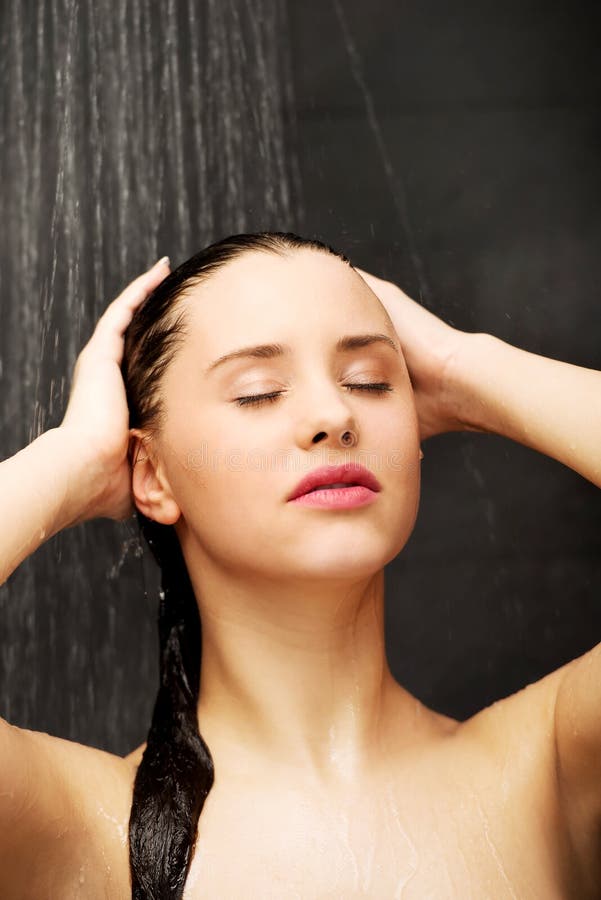 Woman Standing At The Shower Stock Image Image Of Bathroom Hygiene 65189871 