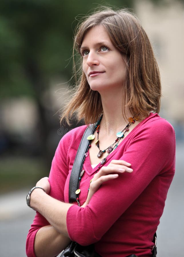 Woman Standing in the Street Stock Image - Image of adult, hair: 12081363