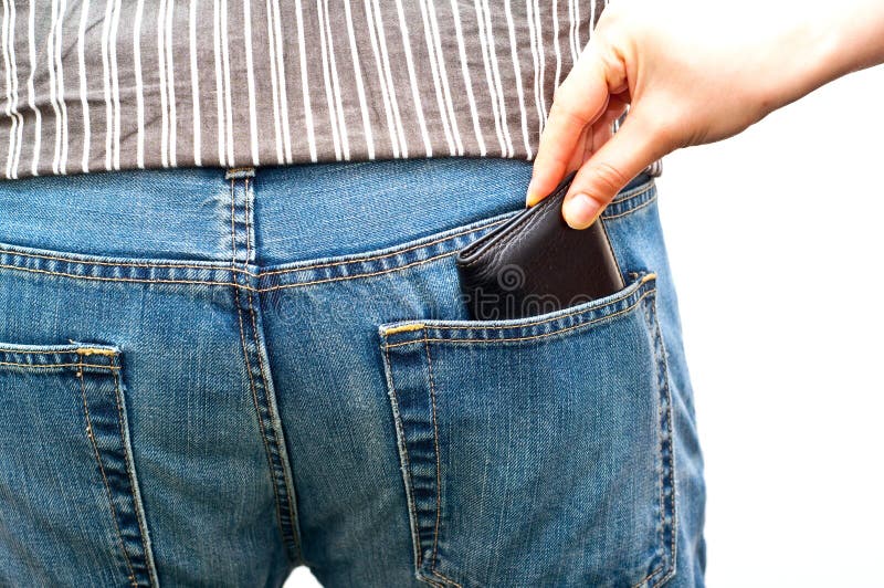 Woman stealing a wallet from man's back pocket royalty free stock photos