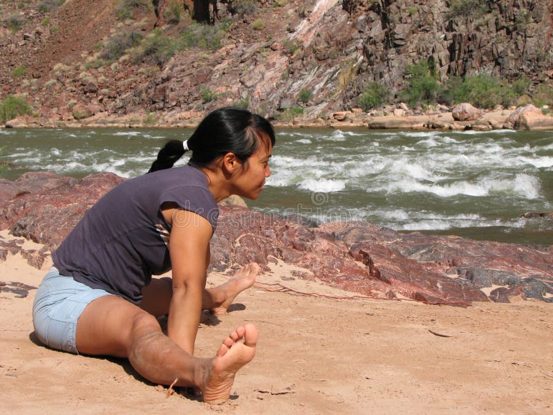 Woman stretches stock photography