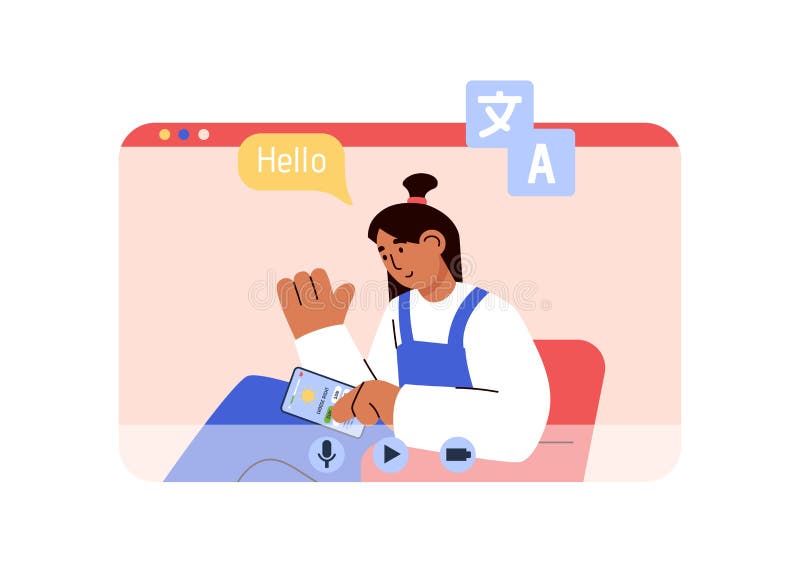 Woman Student Learning Language Online, Flat Vector Illustration Isolated  on White Background. Stock Vector - Illustration of student, teacher:  250307775