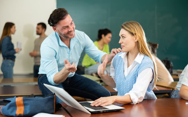 Woman student rejecting man who trying to flirt with her