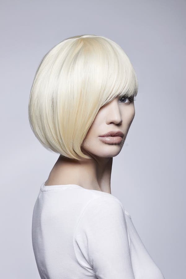 Woman with Stylish Bob Haircut. Beautiful Blond Girl Stock Photo ...