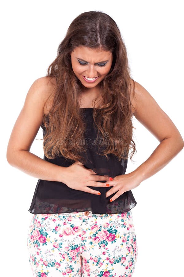 Woman suffering from belly pain royalty free stock photo