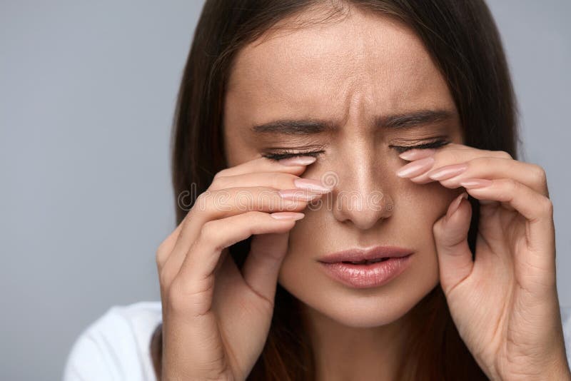 Woman Suffering From Pain, Feeling Stress, Touching Painful Eyes