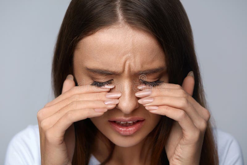 Woman Suffering From Pain, Feeling Stress, Touching Painful Eyes