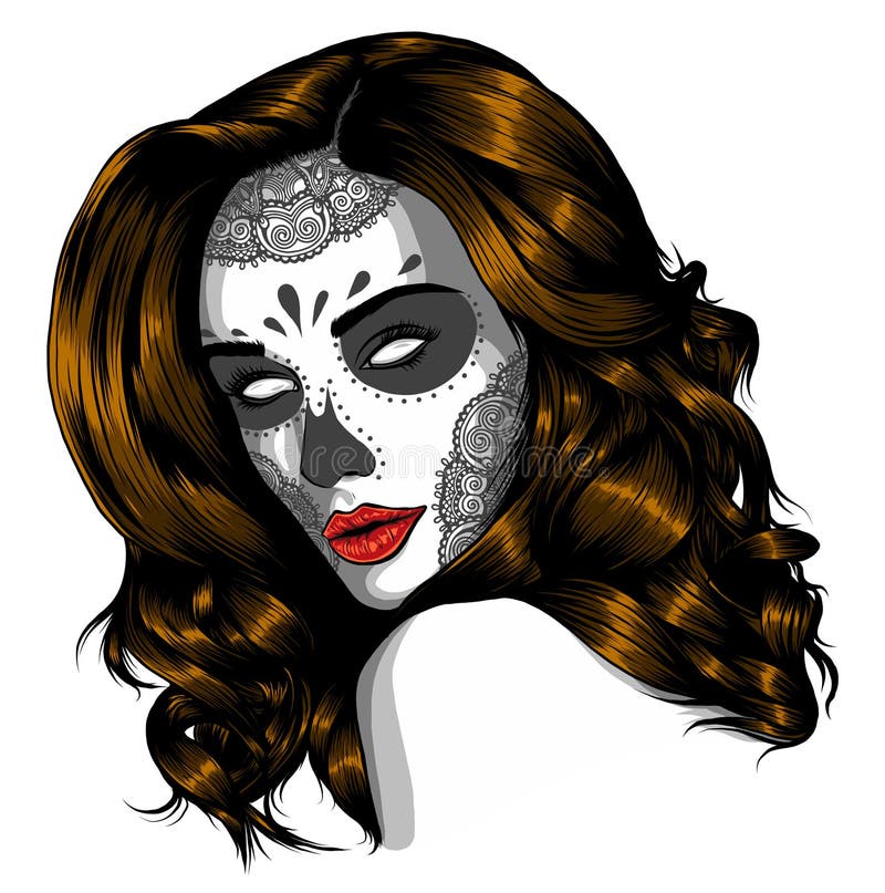 Download Woman With Sugar Skull Face Paint Vector Illustration ...