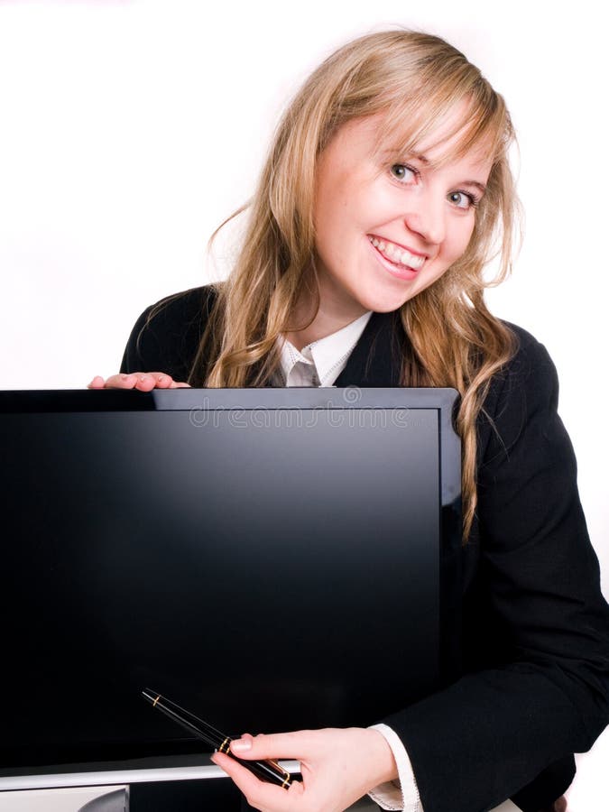 Woman in the suit and computer