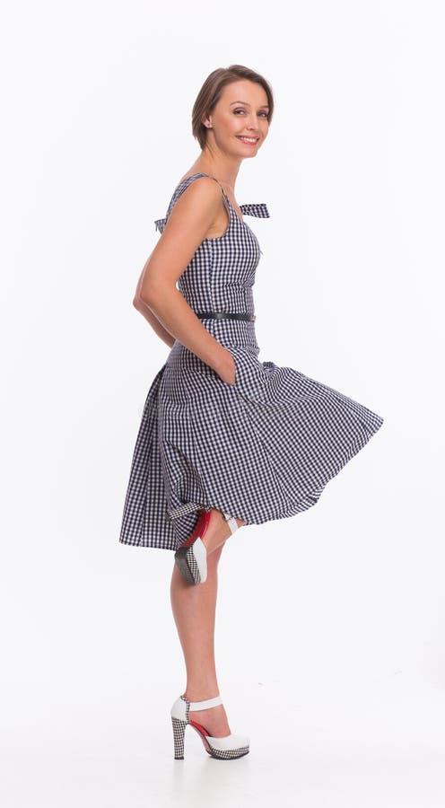 Woman in summer dress with gingham