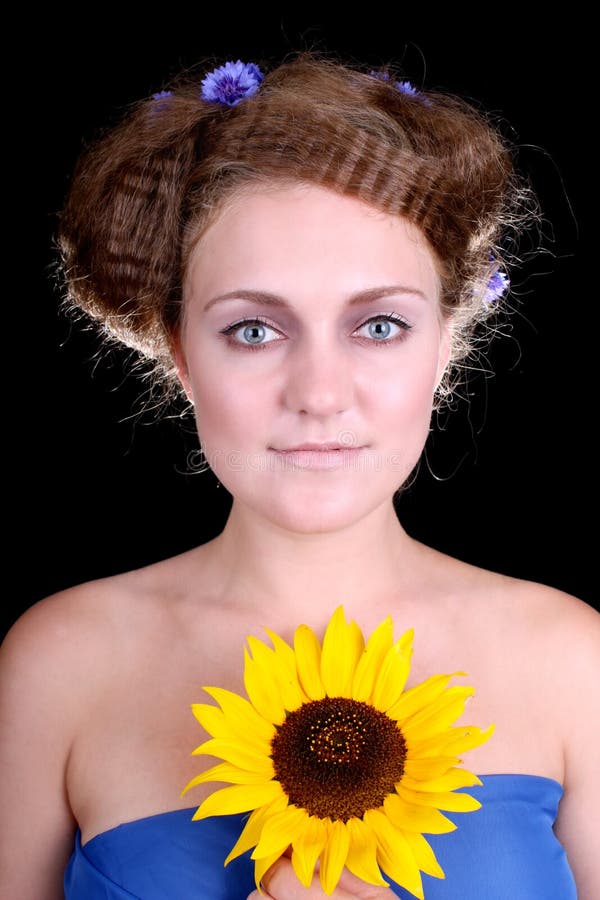 Woman with sunflower stock image. Image of summer, brown 15533307