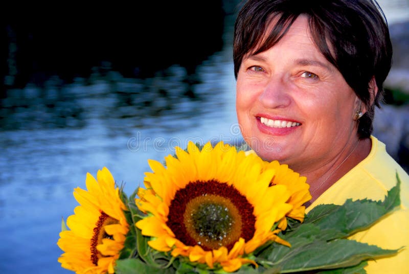 Woman sunflowers