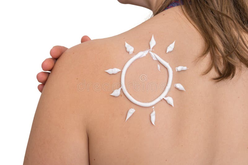 Woman with suntan lotion on her shoulder in sun shape royalty free stock photography Woman with suntan lotion on her shoulder in sun shape royalty free stock photography