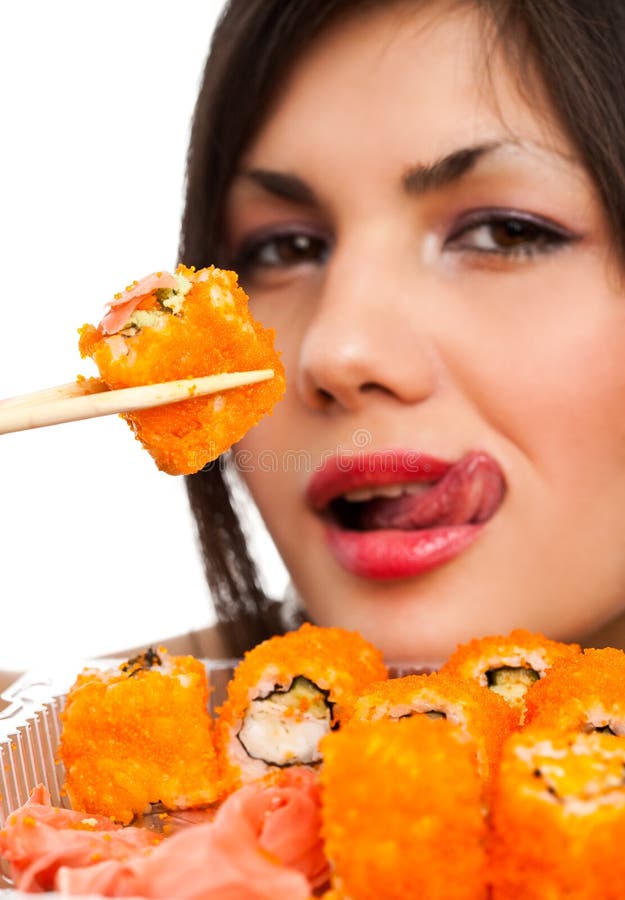 Woman with sushi