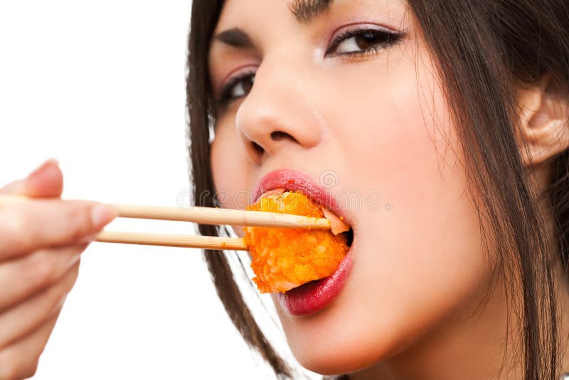 Woman with sushi