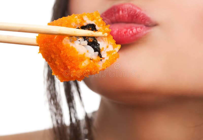 Woman with sushi