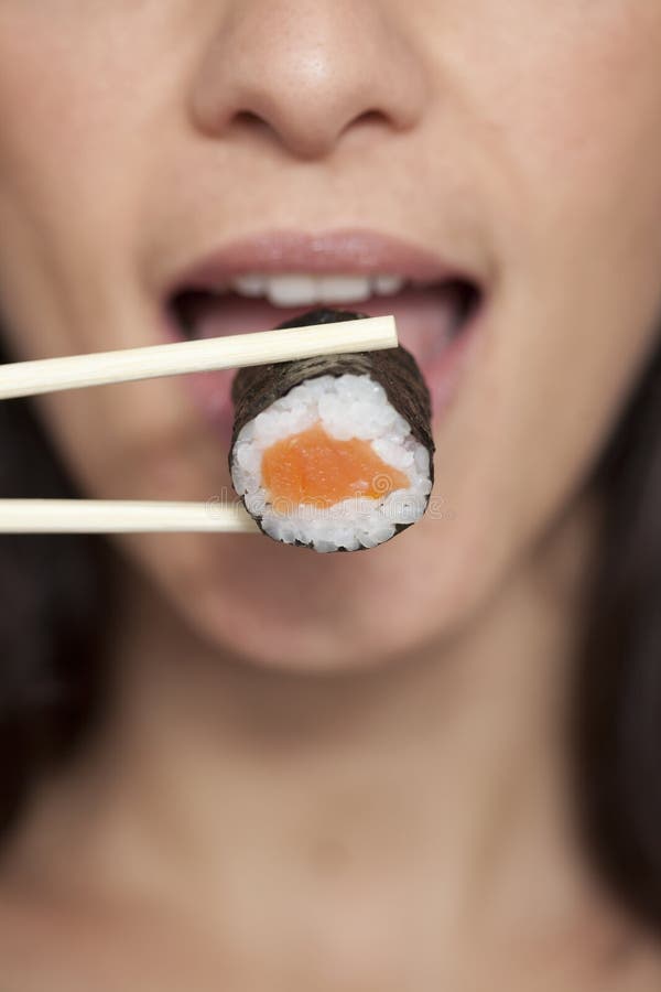 Woman with sushi