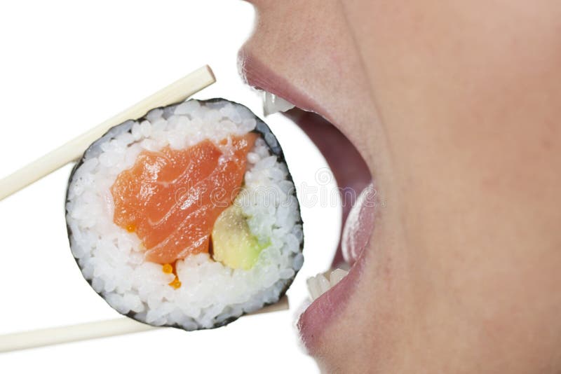 Woman with sushi