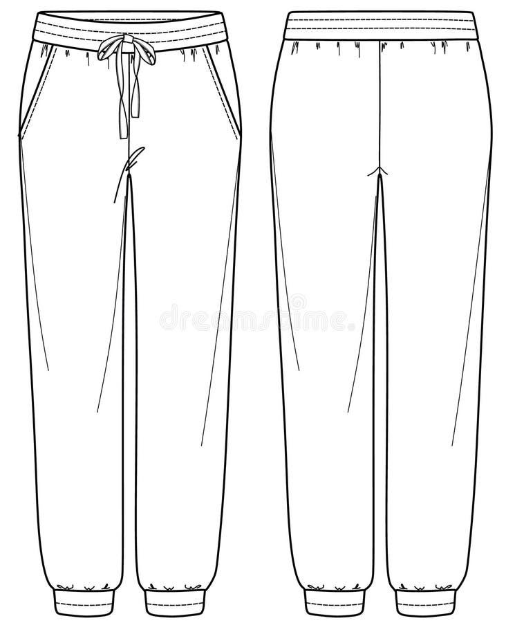 Sweatpants technical fashion illustration with elastic cuffs