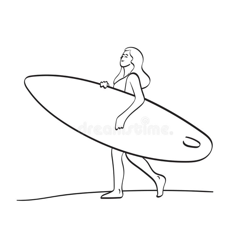 Woman in Swimwear Holding Surf Board and Walking on the Beach ...