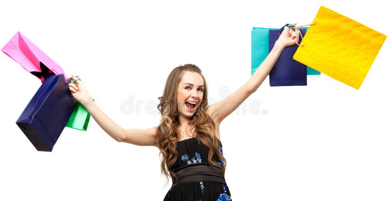 Woman swinging with shopping bags