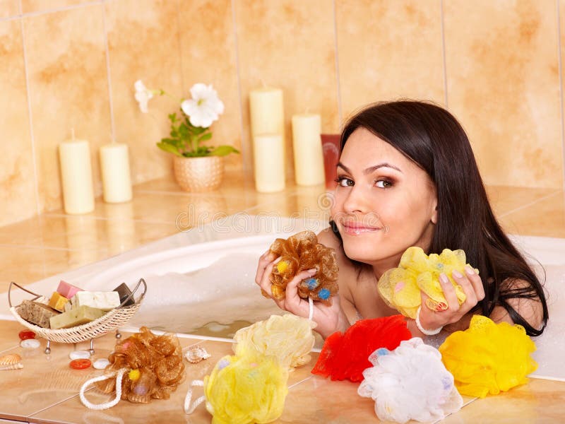 Woman take bubble bath. stock photo. Image of jacuzzi 19625018