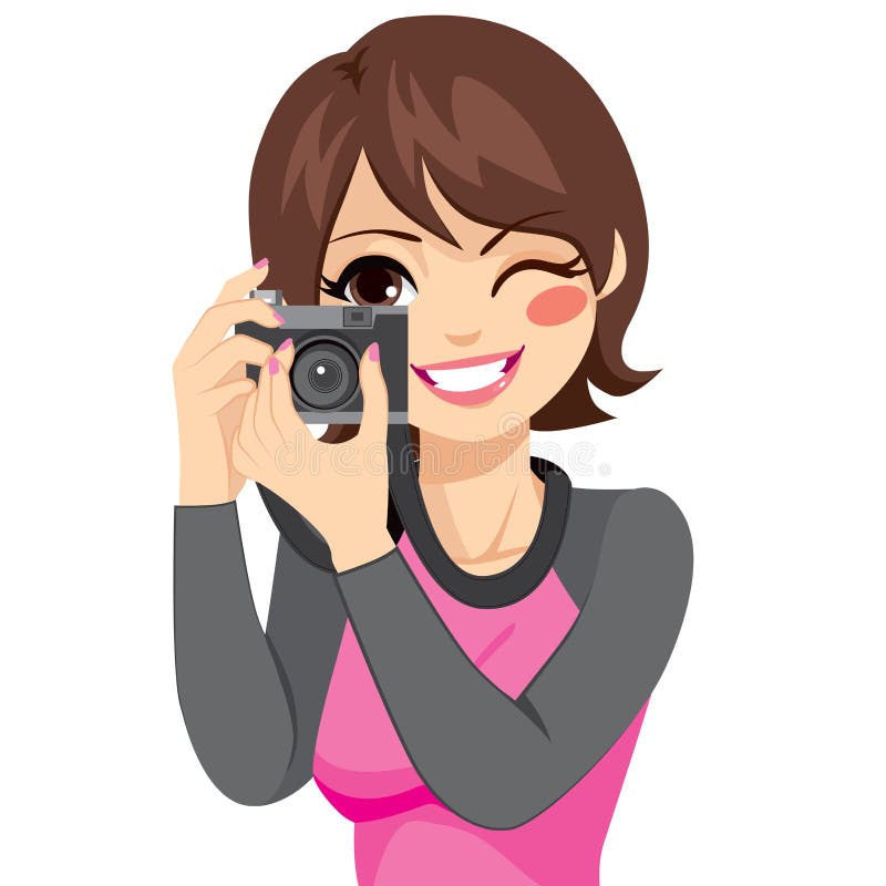Woman Taking Photo With Camera stock illustration
