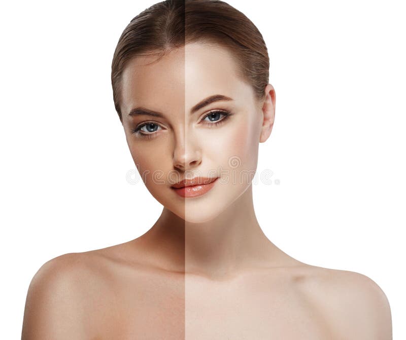 Woman tan half face beautiful portrait spray royalty free stock image Woman tan half face beautiful portrait spray royalty free stock image