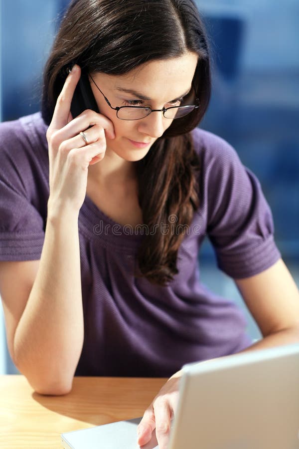 Woman with telephone.