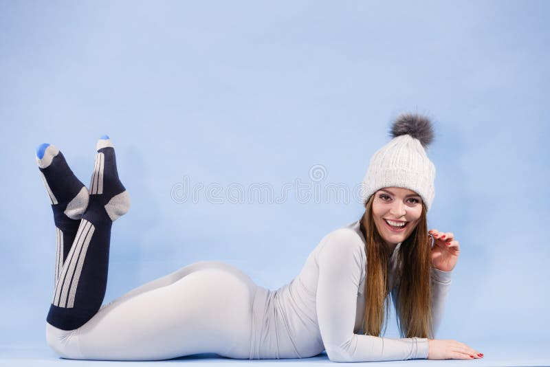 Woman in Thermal Underwear Top Ang Leggings Stock Image - Image of