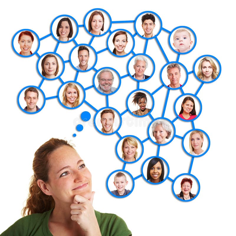 Woman thinking of social network stock photo Woman thinking of social network stock photo