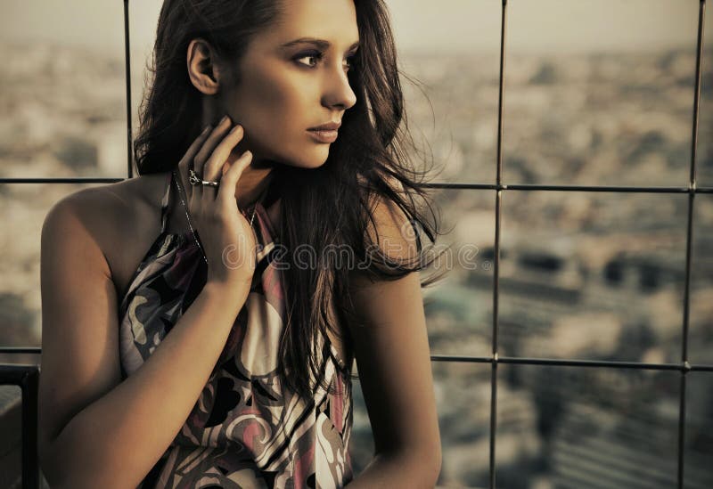 A woman on top of the building royalty free stock photos A woman on top of the building royalty free stock photos