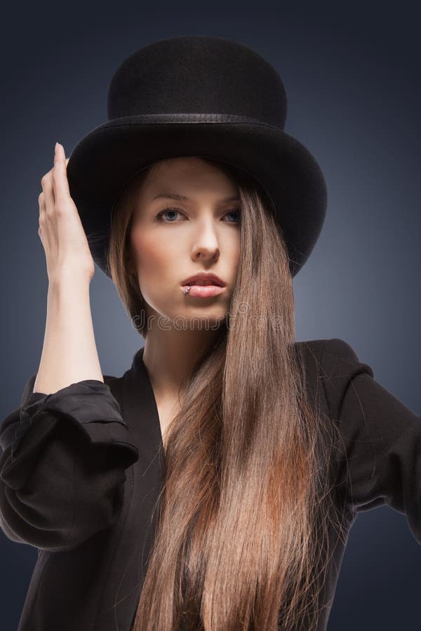 Woman in top hat stock photo. Image of calm 38340688