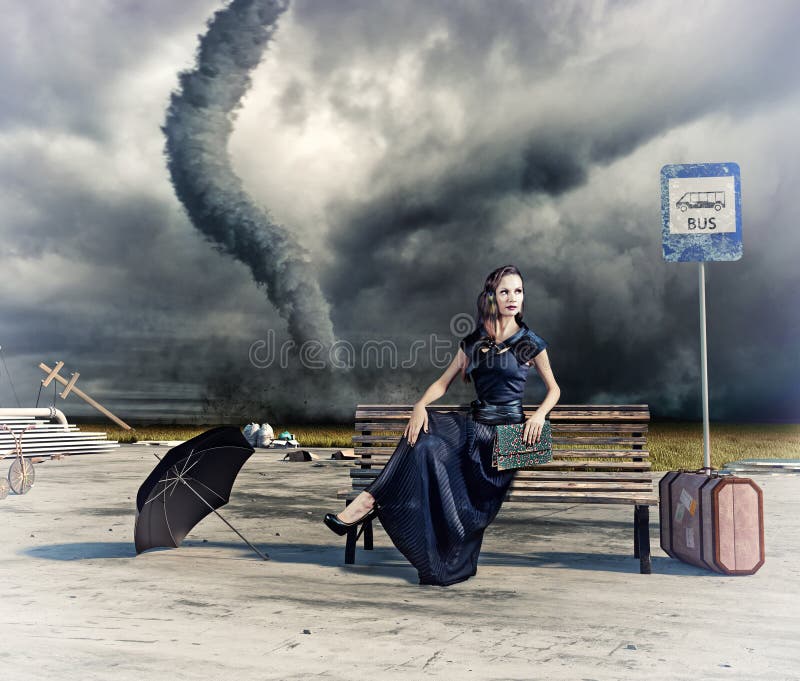 Woman and tornado