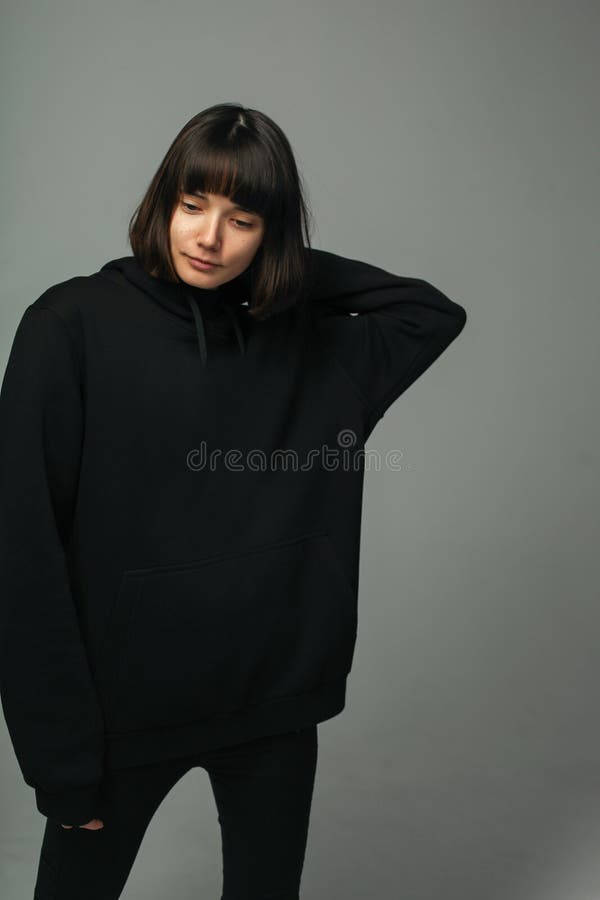 Woman in Total Black Outfit, Posing Stock Image - Image of copyspace,  modern: 114483121