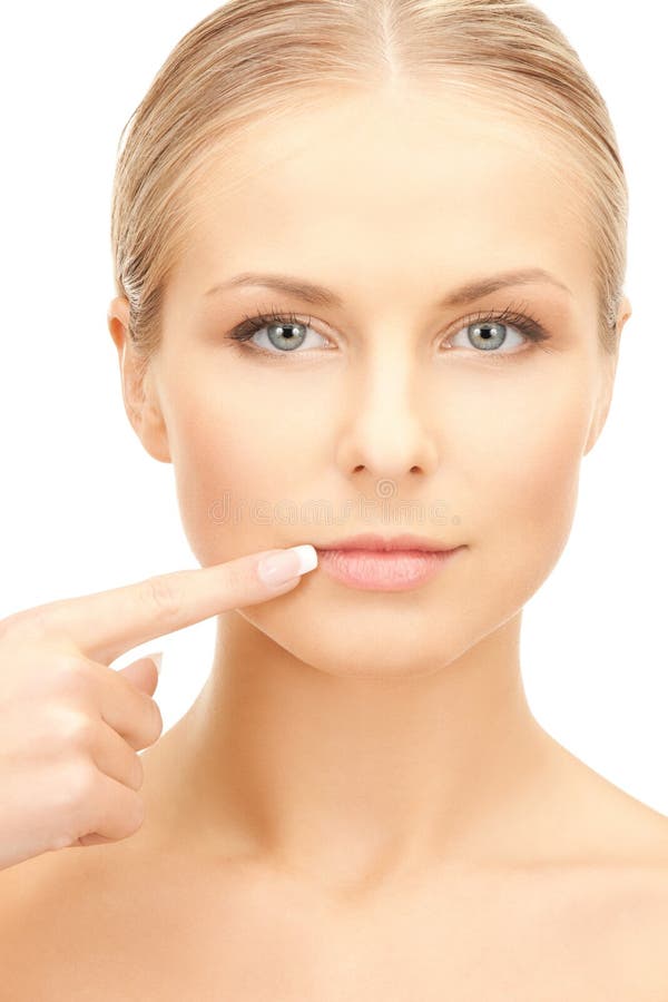 Woman touching her lips stock photo. Image of care, perfect 38229936