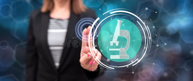 Woman touching a scientific research concept royalty free illustration Woman touching a scientific research concept royalty free illustration