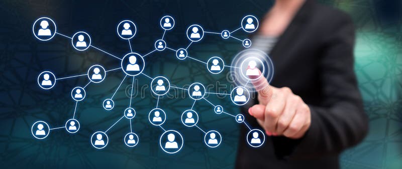 Woman touching a social media network stock image Woman touching a social media network stock image