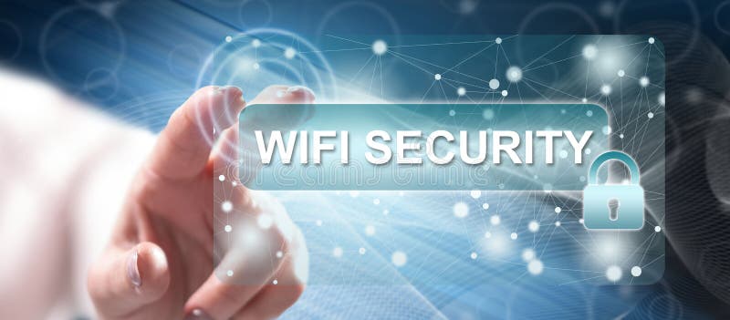 Woman touching a wifi security concept stock images Woman touching a wifi security concept stock images