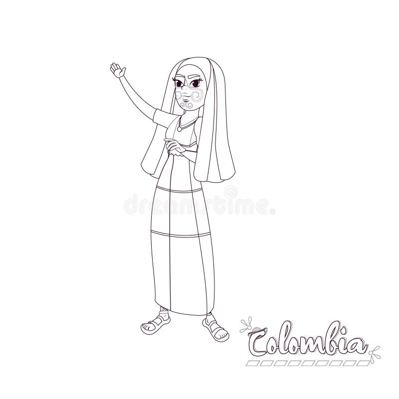 Set of Colombian Girl Coloring Book 24100847 Vector Art at Vecteezy