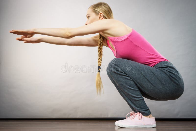 Woman Training at Home Doing Sit Ups Squats Stock Photo Image of