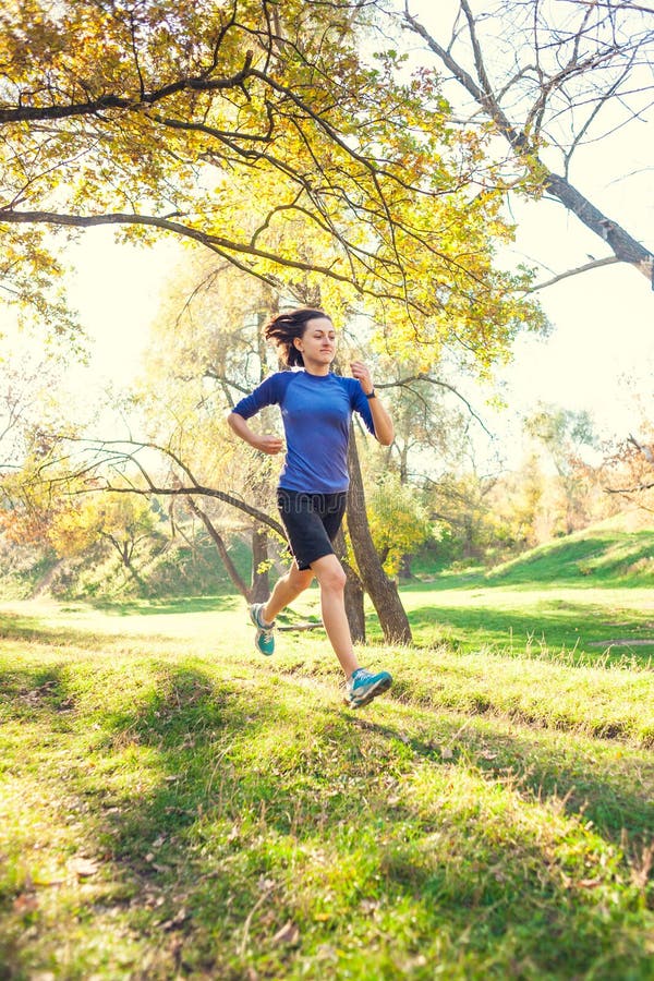 Woman trains in nature