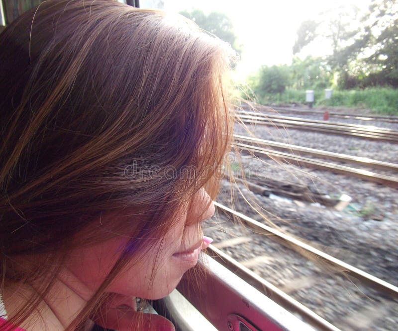 Woman traveling on the train royalty free stock photo