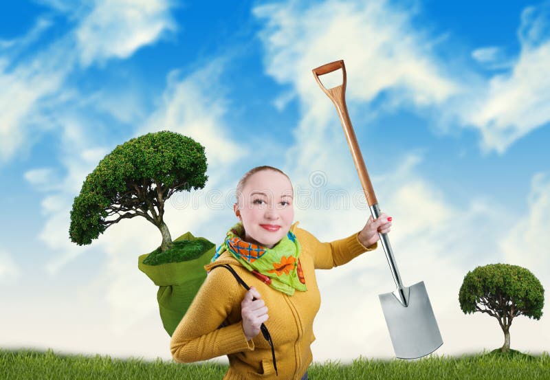 Woman with tree and spade