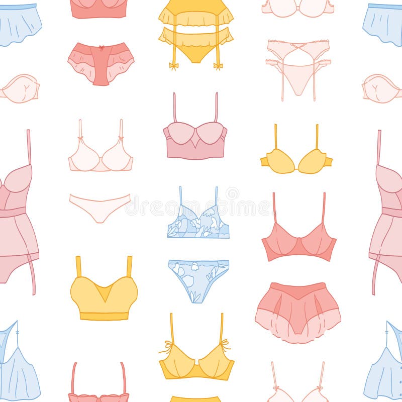 Women's underwear. Types of bras. Set of white bras. Stock Vector