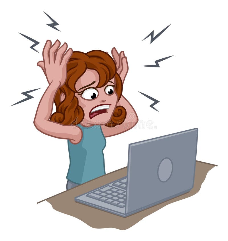 Woman Unhappy Stressed Laptop Computer Cartoon Stock Vector ...