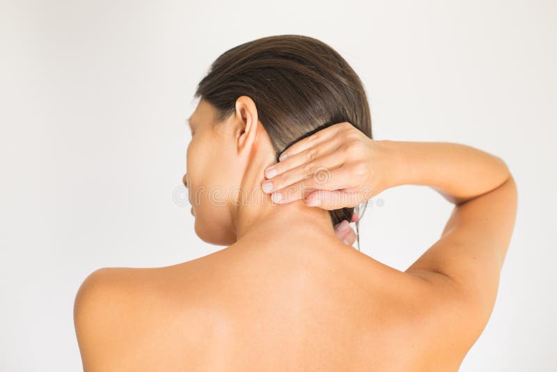 Woman with Upper Back and Neck Pain Stock Image - Image of strain, ache:  34197751