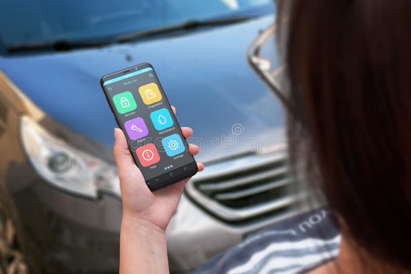 Woman use mobile phone to find information about car maintenance