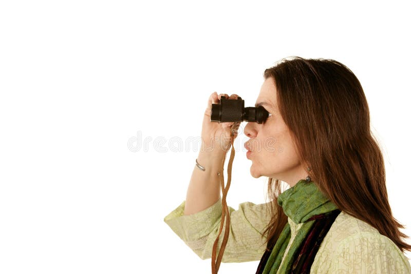Woman using binoculars stock photo. Image of serene, alone 13284560