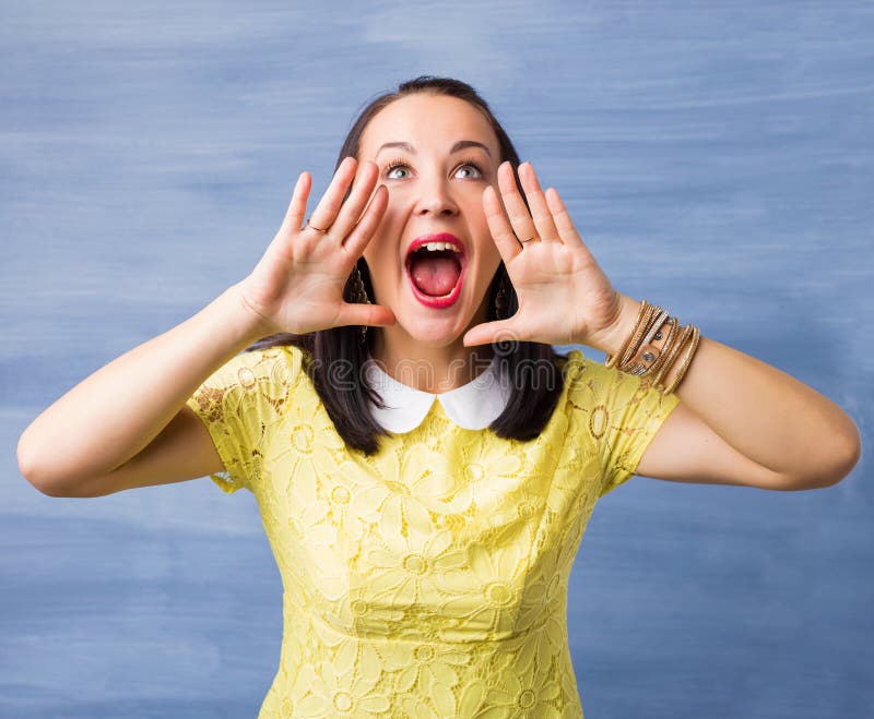 Woman using her voice stock image. Image of portrait 65347085