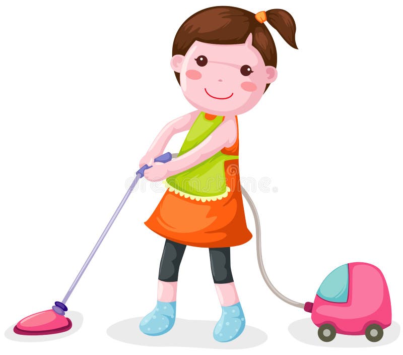 Woman using vacuum cleaner vector illustration